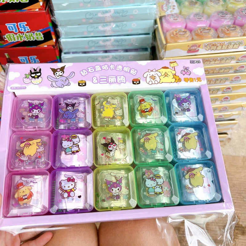 Sỉ khay 30 hộp sticker nhựa kèm móc hoá tự trang trí
