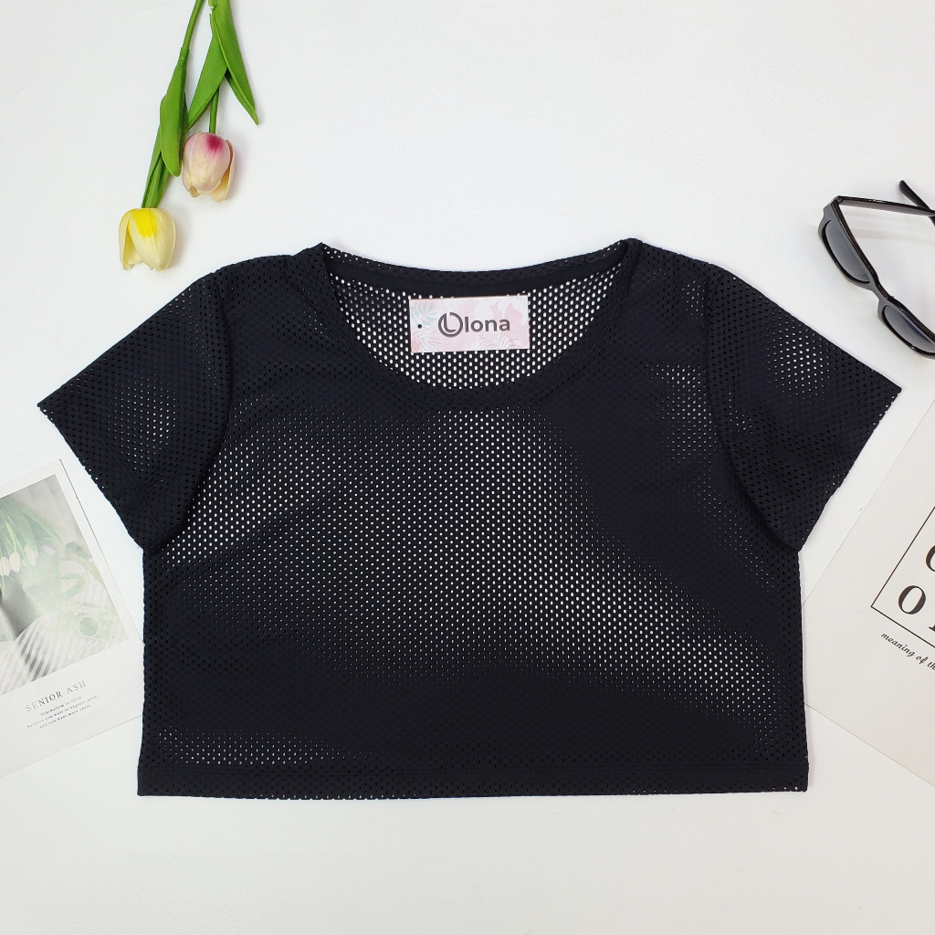 Áo lưới croptop cho nữ OLONA - Áo lưới thể thao tập Gym, Yoga chất vải cao cấp thoáng mát AC05