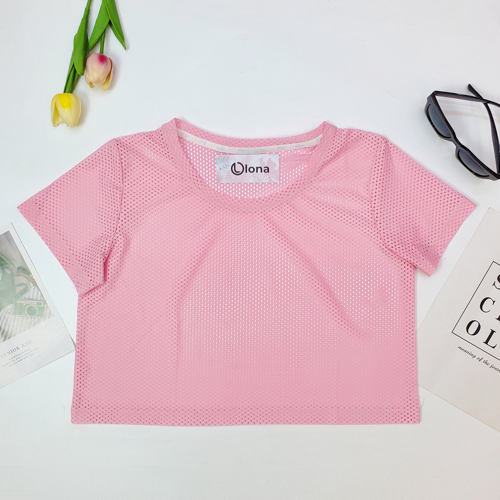 Áo lưới croptop cho nữ OLONA - Áo lưới thể thao tập Gym, Yoga chất vải cao cấp thoáng mát AC05