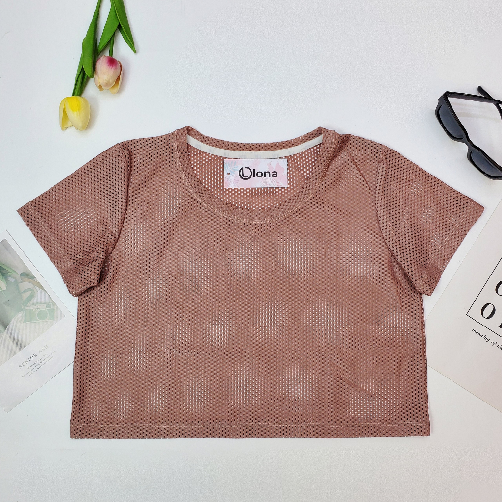 Áo lưới croptop cho nữ OLONA - Áo lưới thể thao tập Gym, Yoga chất vải cao cấp thoáng mát AC05