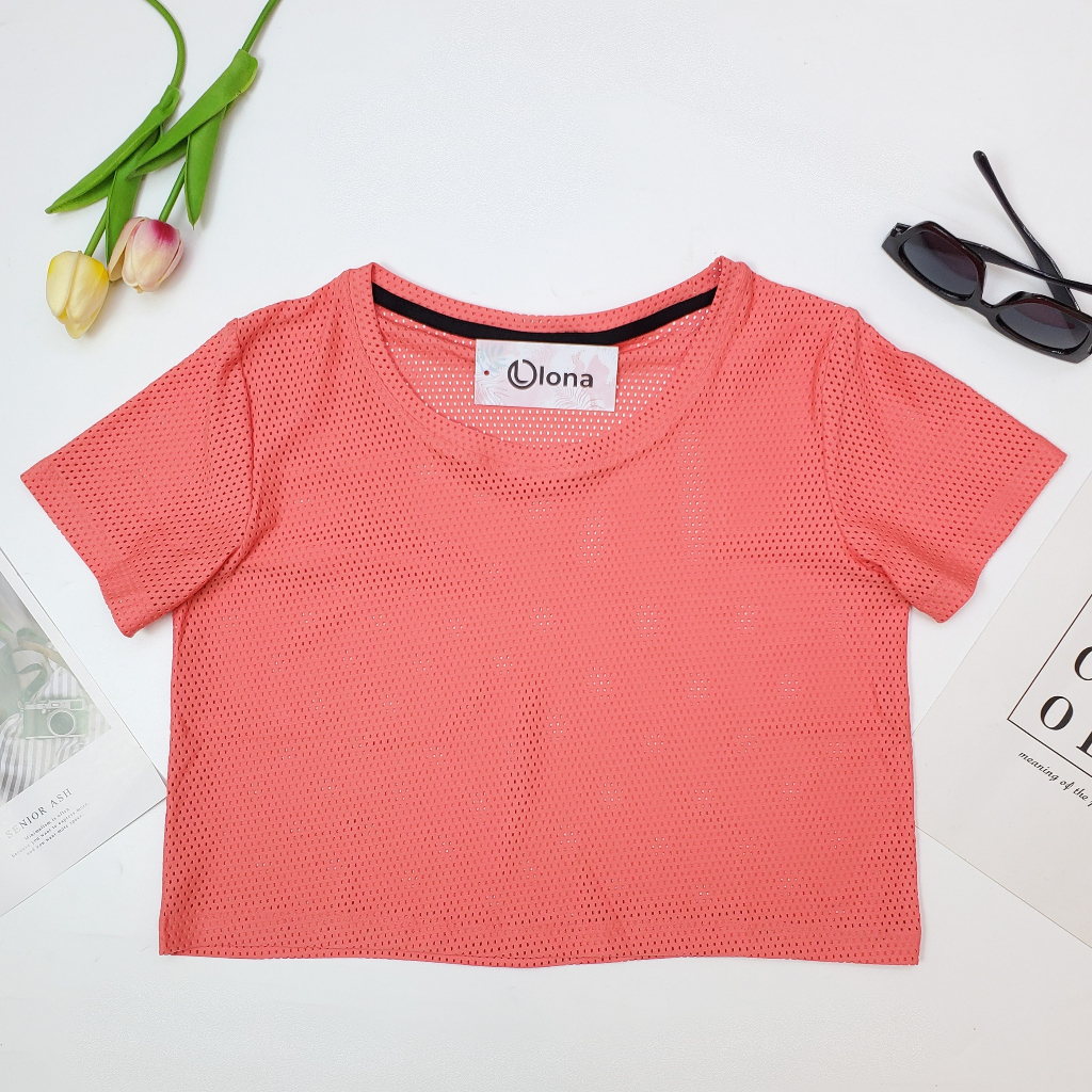 Áo lưới croptop cho nữ OLONA - Áo lưới thể thao tập Gym, Yoga chất vải cao cấp thoáng mát AC05