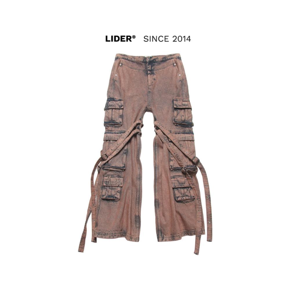 Quần Jeans Túi Hộp Wash Hồng Unisex LIDER Hickey Washed Cargo Jeans