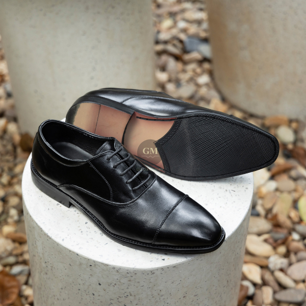 Giày Tây Cưới Công Sở Nam GUMEN OXFORD 368 ĐEN Da Bò NAPPA Cao Cấp Đế Phíp Giữ Phom Dáng