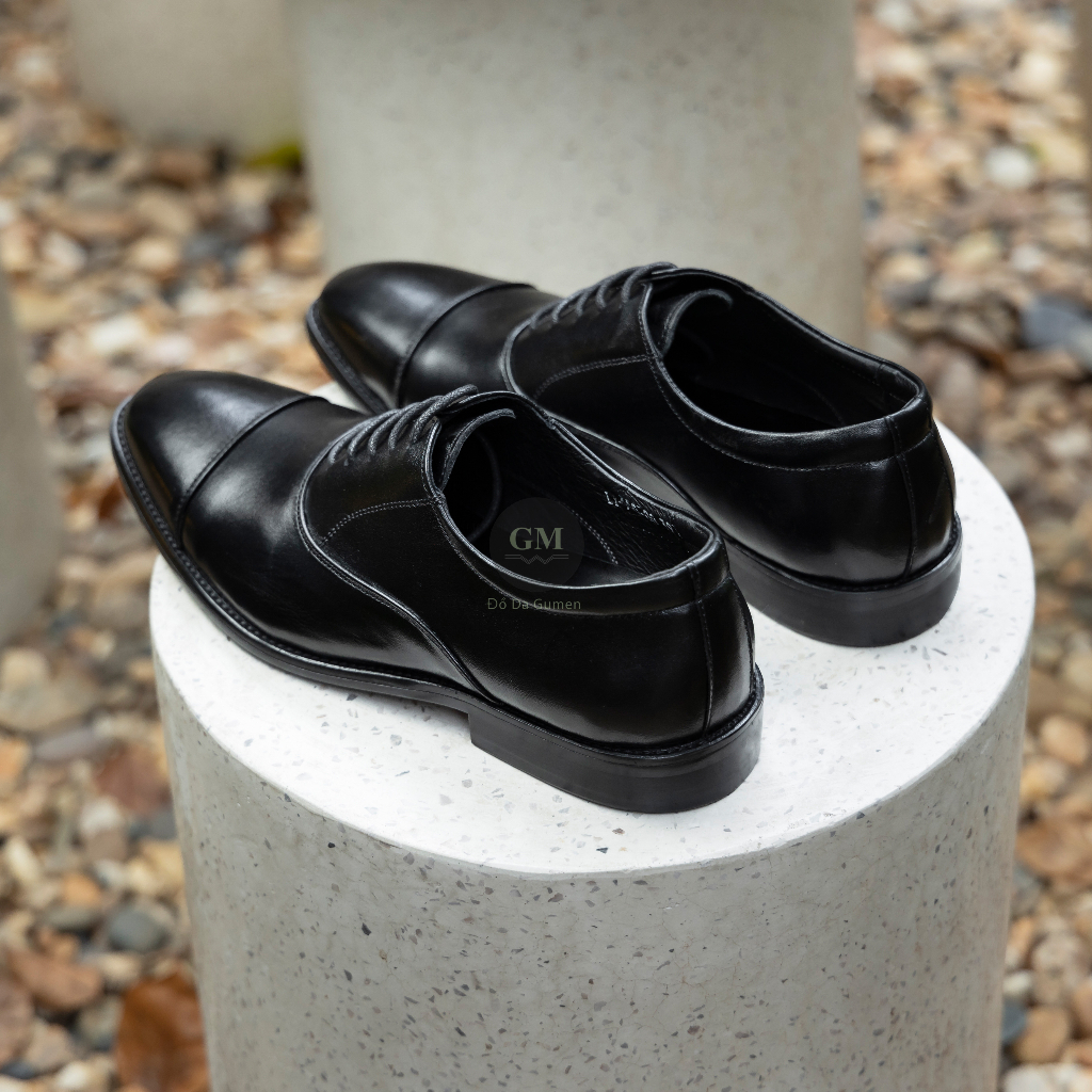 Giày Tây Cưới Công Sở Nam GUMEN OXFORD 368 ĐEN Da Bò NAPPA Cao Cấp Đế Phíp Giữ Phom Dáng