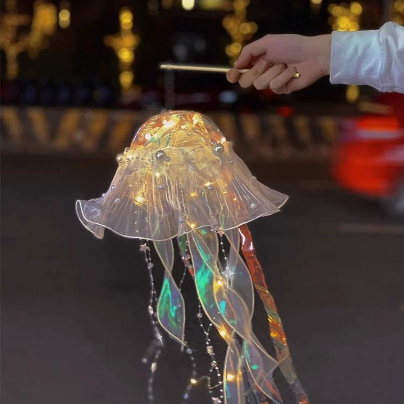 Đèn lồng con sứa kèm cây hot làm đồ trung thu cho bé, đồ chơi trung thu đèn lồng