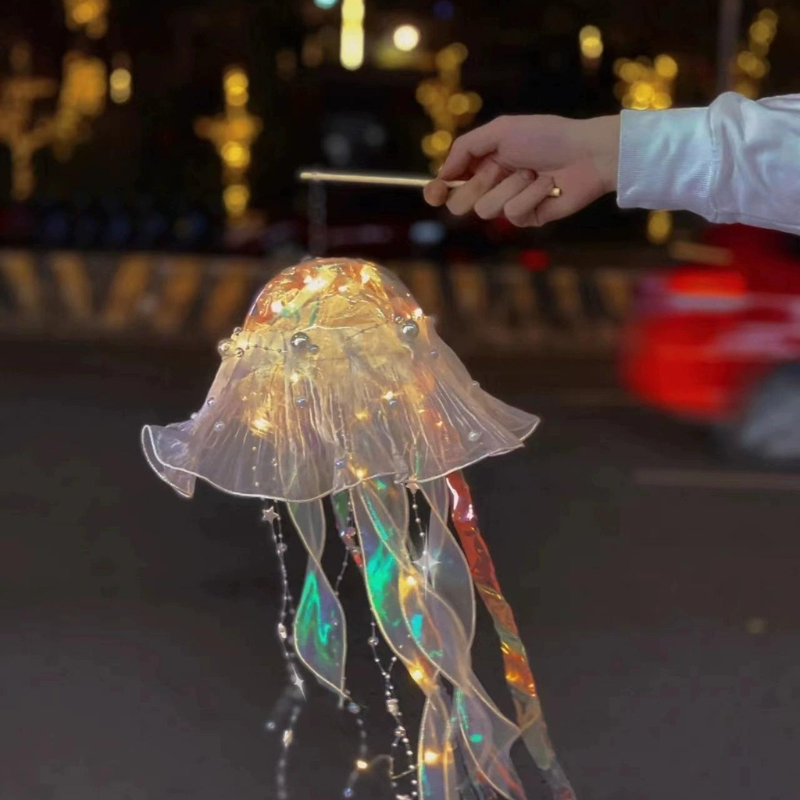 Đèn lồng con sứa kèm cây hot làm đồ trung thu cho bé, đồ chơi trung thu đèn lồng