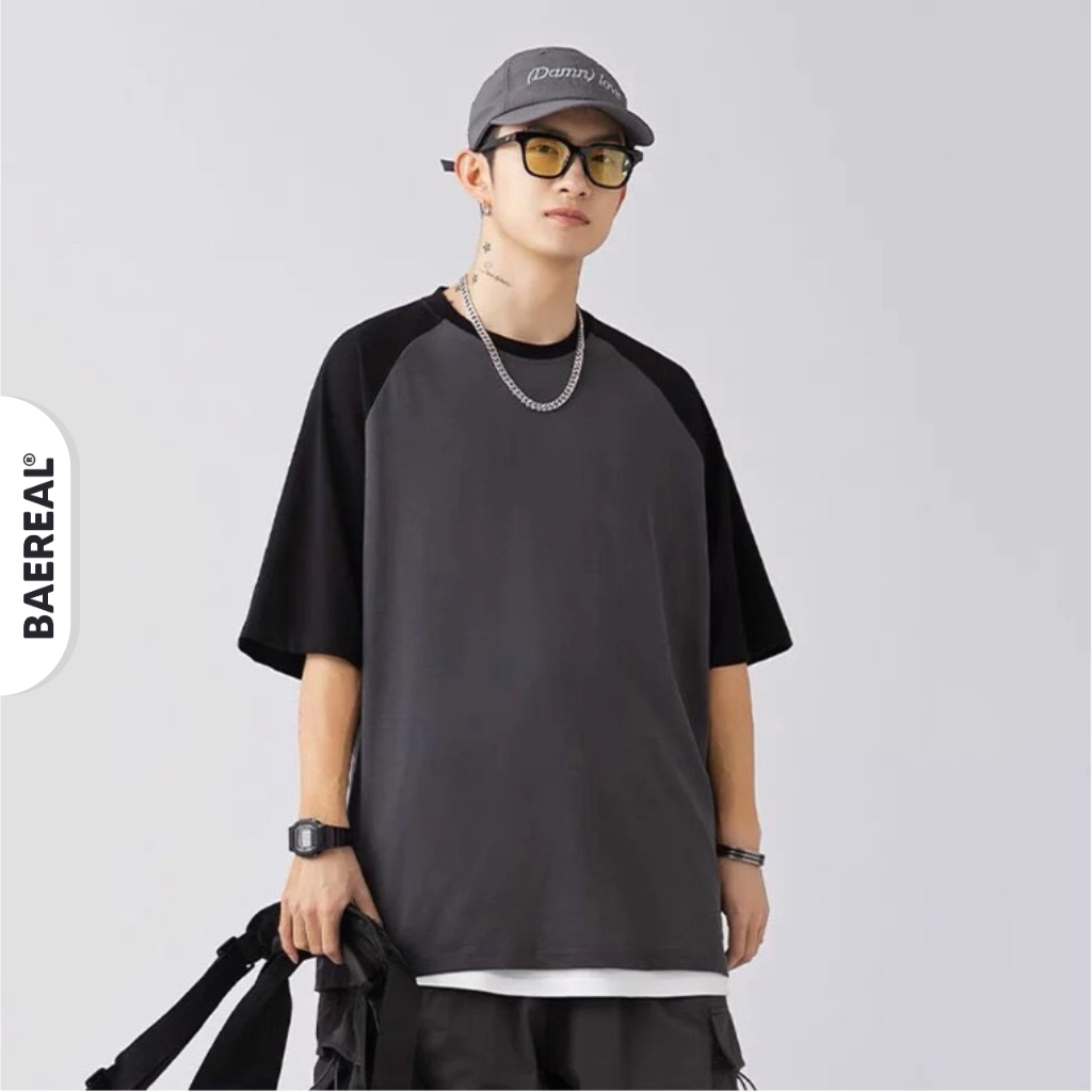 Áo thun phối tay unisex form oversize cotton 250gsm BAEREAL co giãn thoáng mát ATBR024