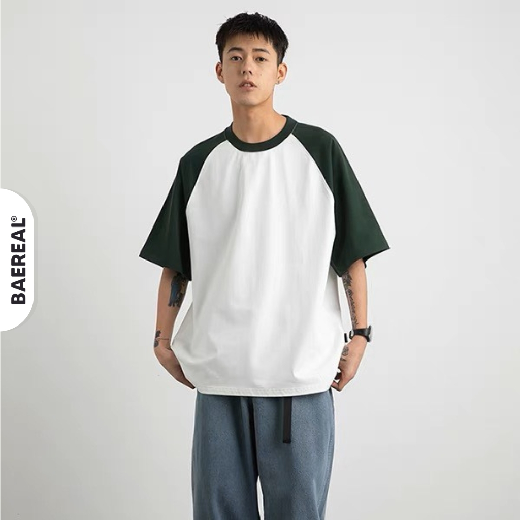 Áo thun phối tay unisex form oversize cotton 250gsm BAEREAL co giãn thoáng mát ATBR024