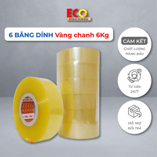 Combo 6 cuộn băng dính trong vàng, băng keo siêu dính đóng hàng chuyên dụng - tổng kho băng dính