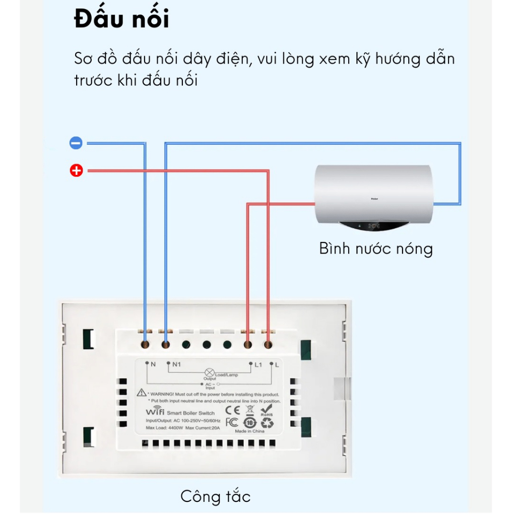 Công tắc nóng lạnh wifi Tuya 86x86mm - Điều khiển, hẹn giờ, đặt lịch trình trên điện thoại qua app Smartlife