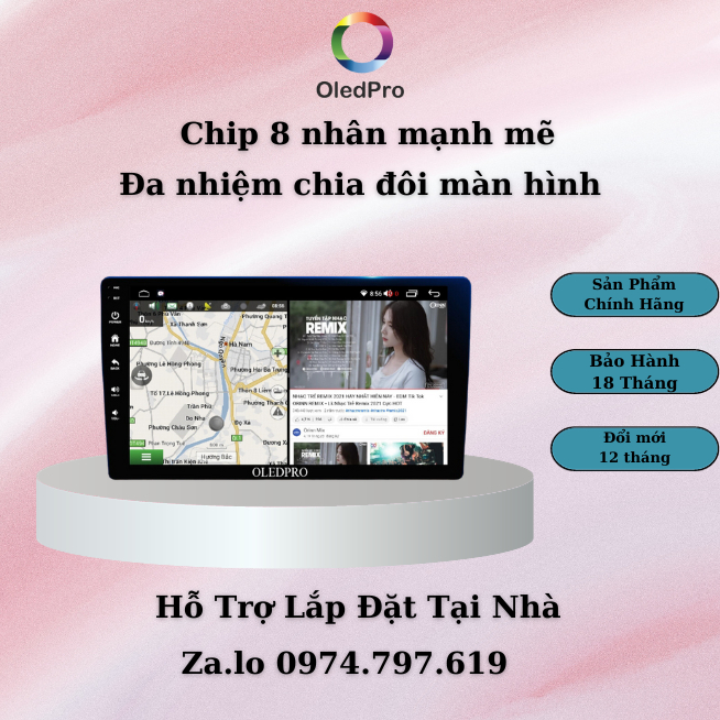 Màn hình android cho ô tô OLEDPRO 2K Ram 4GB Rom 32gb 8 Core, độ phân giải 2000 x 1200. Bảo hành 2 năm