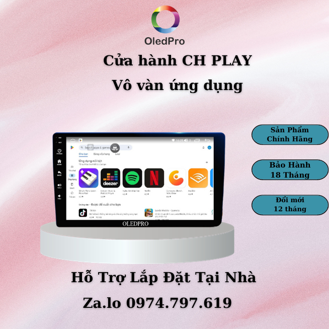 Màn hình android cho ô tô OLEDPRO 2K Ram 4GB Rom 32gb 8 Core, độ phân giải 2000 x 1200. Bảo hành 2 năm