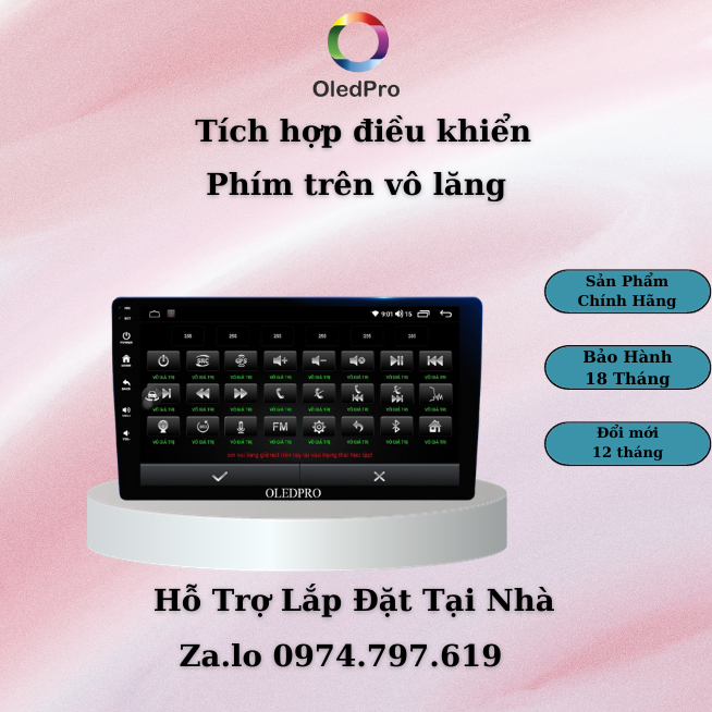 Màn hình android cho ô tô OLEDPRO 2K Ram 4GB Rom 32gb 8 Core, độ phân giải 2000 x 1200. Bảo hành 2 năm