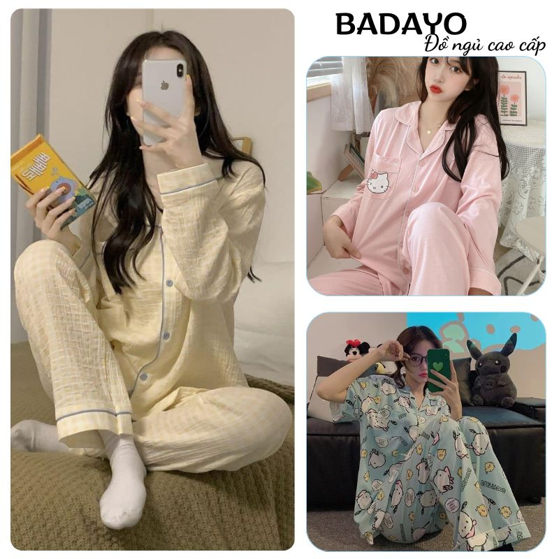 Bộ ngủ nữ pijama thu đông dài tay hoạ tiết dễ thương nhiều màu siêu xinh BADAYO