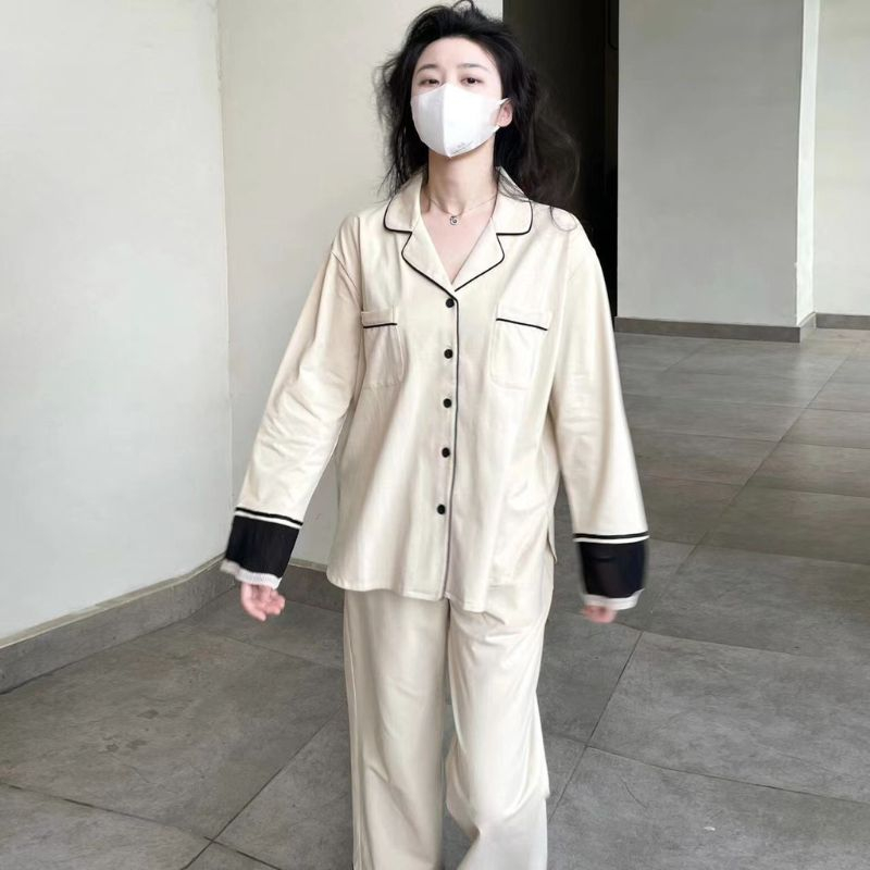 Bộ ngủ nữ pijama thu đông dài tay phối đen trắng chất liệu mềm mại thoải mái mặc ở nhà BADAYO