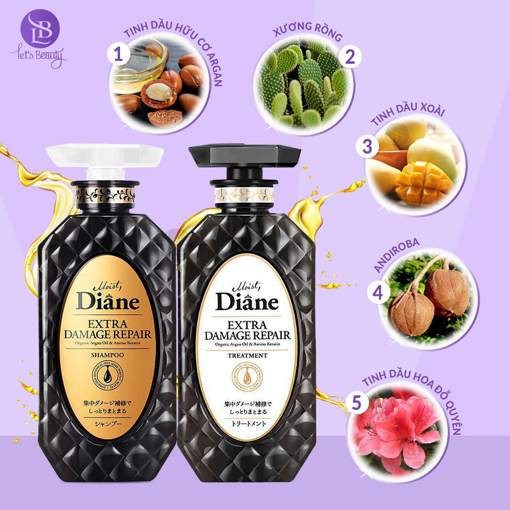 Cặp dầu gội xả phục hồi tóc hư tổn nặng Moist Diane Extra Damage Repair Nhật Bản dành cho tóc khô xơ, chẻ ngọn - 450ml