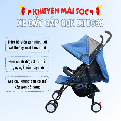 Xe đẩy em bé Vinanoi XD688 hàng cao cấp gấp gọn nhẹ, lưới thoáng
