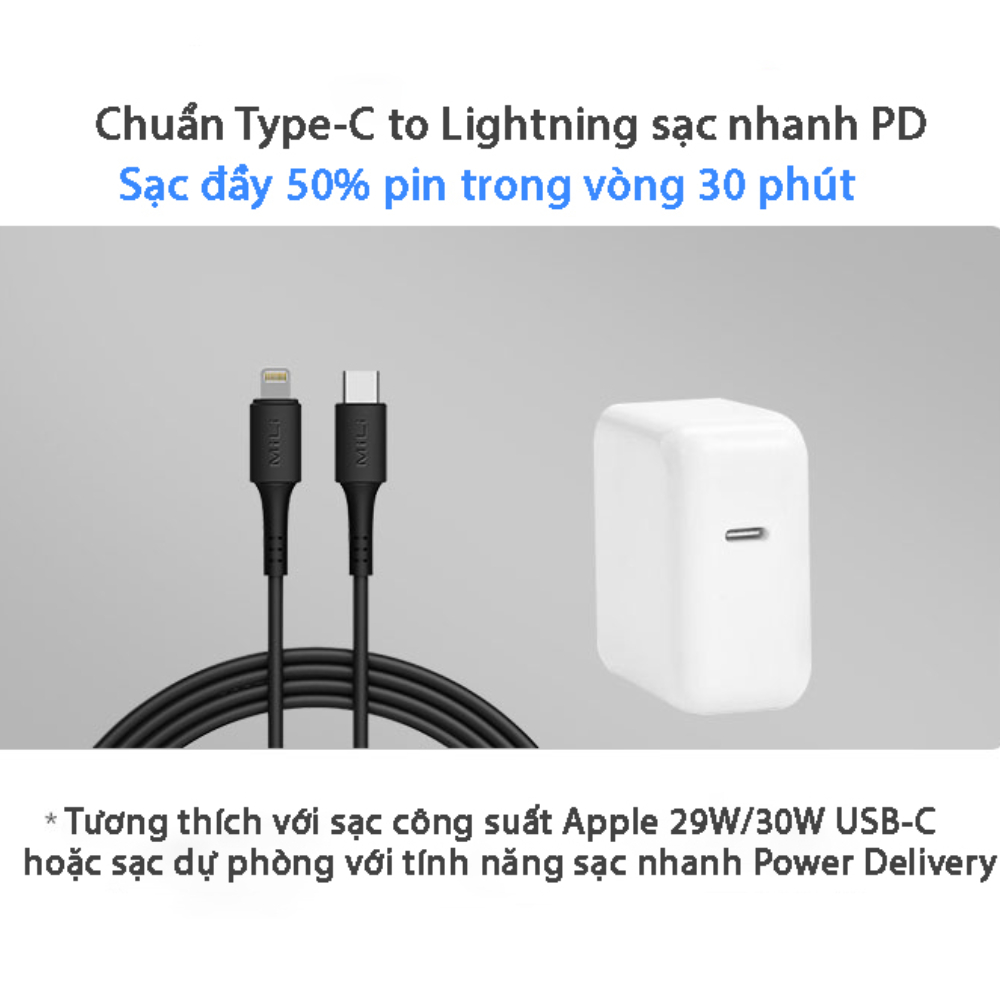 Cáp sạc MiLi sạc nhanh cao cấp, cáp type C to Lightning dài 2m - HI-L70-2