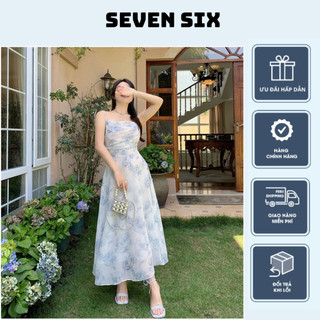 Đầm maxi voan lụa hở lưng, Đầm váy nữ 2 dây hoa nhí có hai lớp lụa phong cách ngọt ngào 44