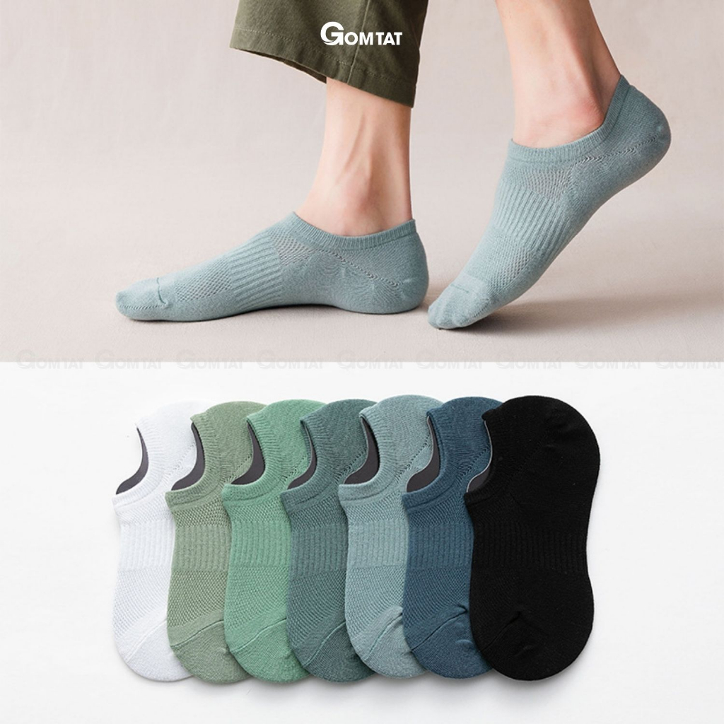 Vớ lười nam trơn màu GOMTAT, thiết kế mặt lưới thoáng khí, chất liệu cotton êm chân khử mùi  -HAI-MIA-1401-1DOI