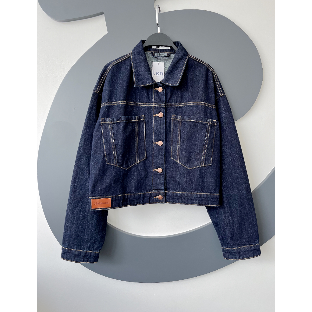 Áo khoác denim jacket chỉ nổi xanh đậm LENdenim 999800