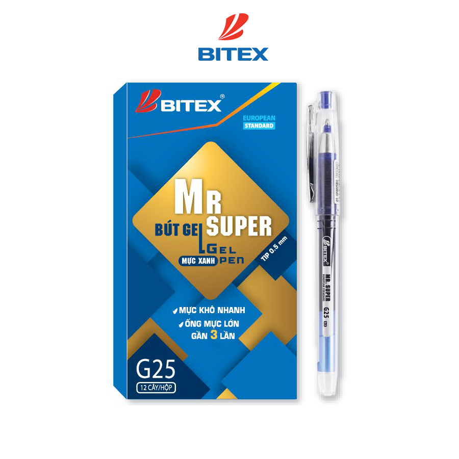 Bút gel Bitex Mr Supper mực xanh G25 0.5mm