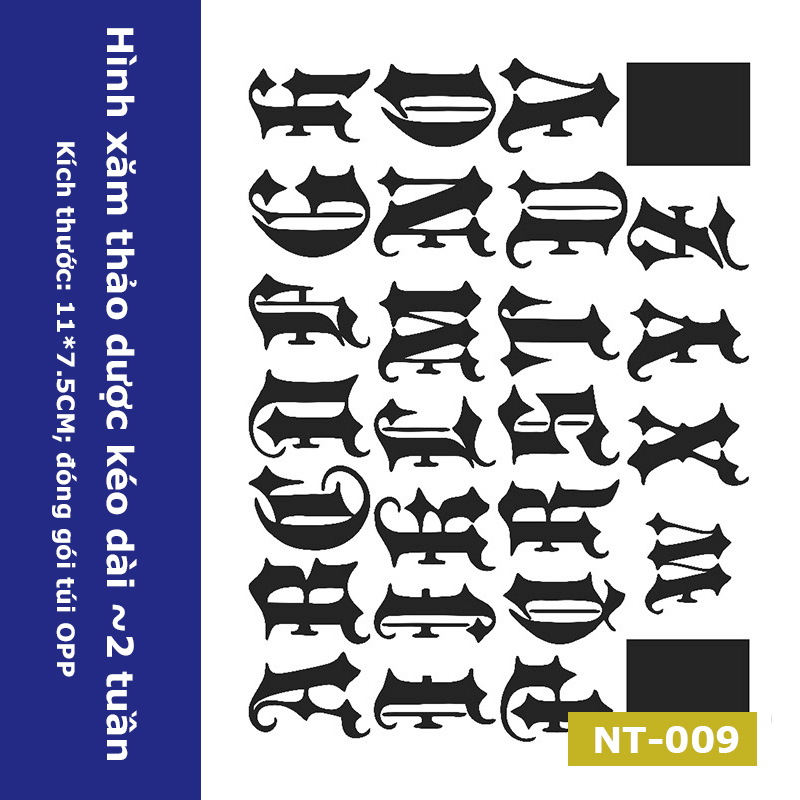 Hình xăm chữ mini chống nước NT-009, Miếng dán hình xăm giả như thật lên tới 15 ngày
