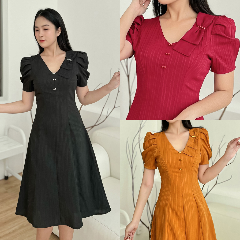 Đầm xòe 8 mảnh phối nơ xinh xỉu D094 - Lady fashion