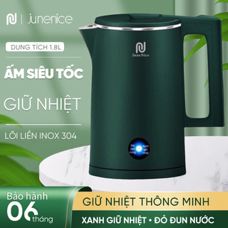 Bình đun nước siêu tốc June Nice, ấm siêu tốc 1.8 lít giữ nhiệt, ruột bằng thép không gỉ Inox304