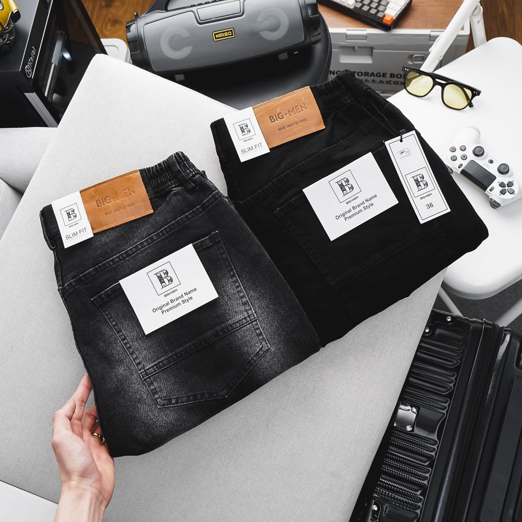 Big size - Quần jean dài đen túi hộp thời trang lưng thun co giãn bigsize 85-130kg