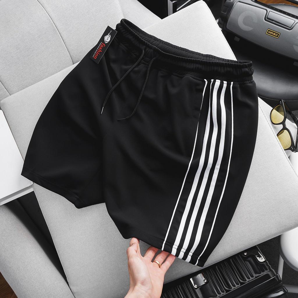 Big size - Quần short thun nam thời trang phối 5 sọc form bigsize <130kg