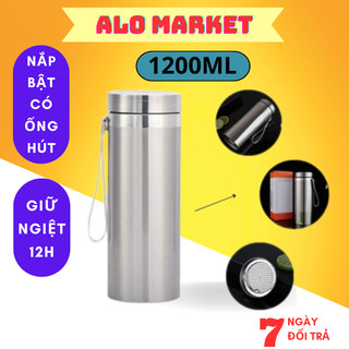 Bình Giữ Nhiệt 1200ml INOX 304 DÀY KÈM LƯỚI LỌC VÀ DÂY ĐEO