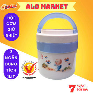 Hộp cơm cao cấp 2 ngăn việt nhật ruột inox 1l made in việt nam