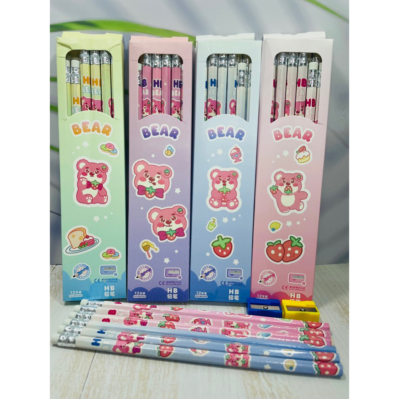 Hộp Bút Chì Gỗ Gấu Dâu, Hộp Bút Chì Gỗ Hoạt Hình Dễ Thương, Bút Chì Gỗ Deli, Bút Chì Gỗ Thiên Long, Bút Chì Sanrio