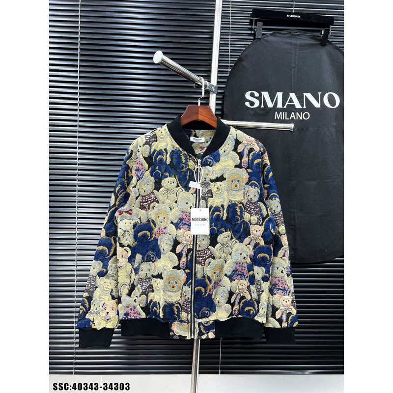 Áo khoác teddy gấu dệt hình 3D monogram,áo khoác bomber teddy gấu xám bản 2 lớp mới