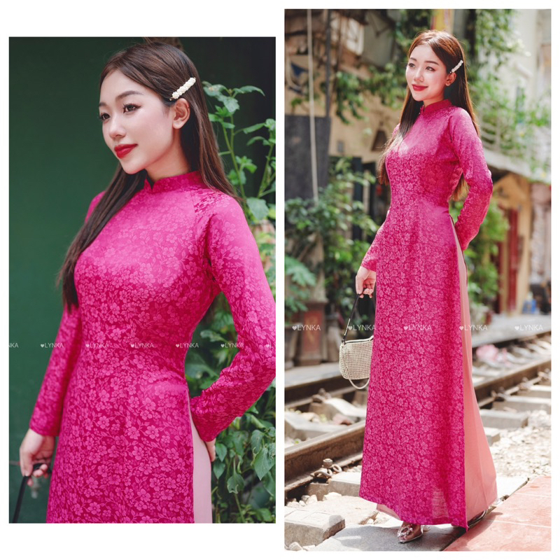 CT05 - Áo dài gấm lụa tằm sen đậm(có big size 80kg)/ aodailynka88