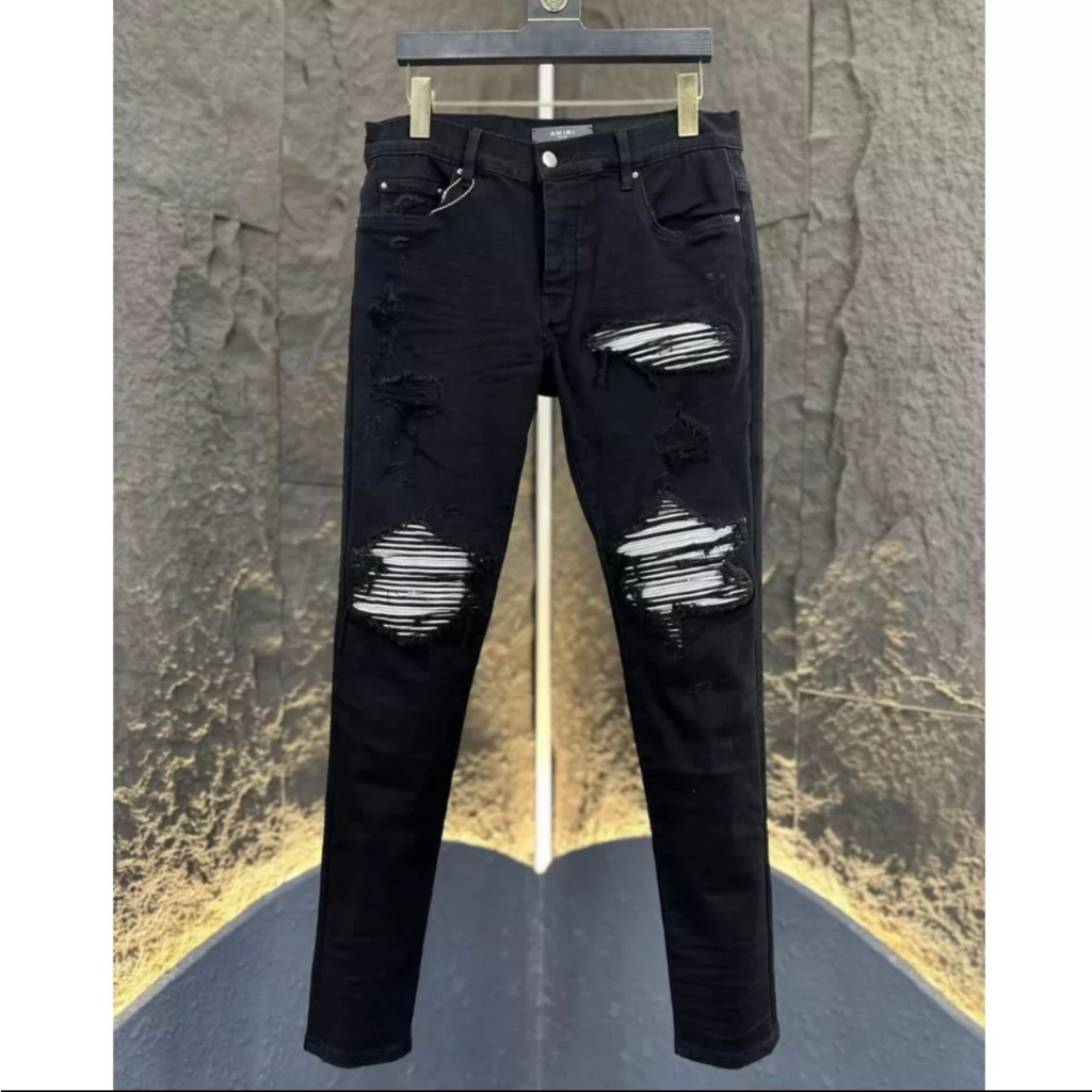 Quần jean nam cao cấp mẫu mới VÁ DA trắng thời trang phong cách vải dày dặn