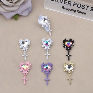 Charm tim xích thánh giá óng ánh-charm tim đá óng ánh nail