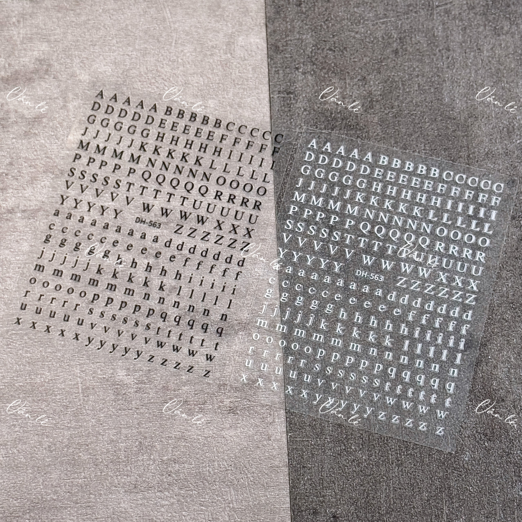 Sticker chữ cái 2 màu trắng đen dán móng tay NAIL