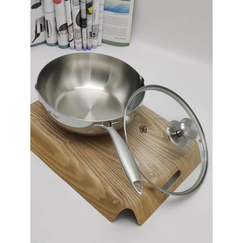 Chảo inox sâu lòng Lunkai có vung kính 12, 16, 20, 24, 26cm