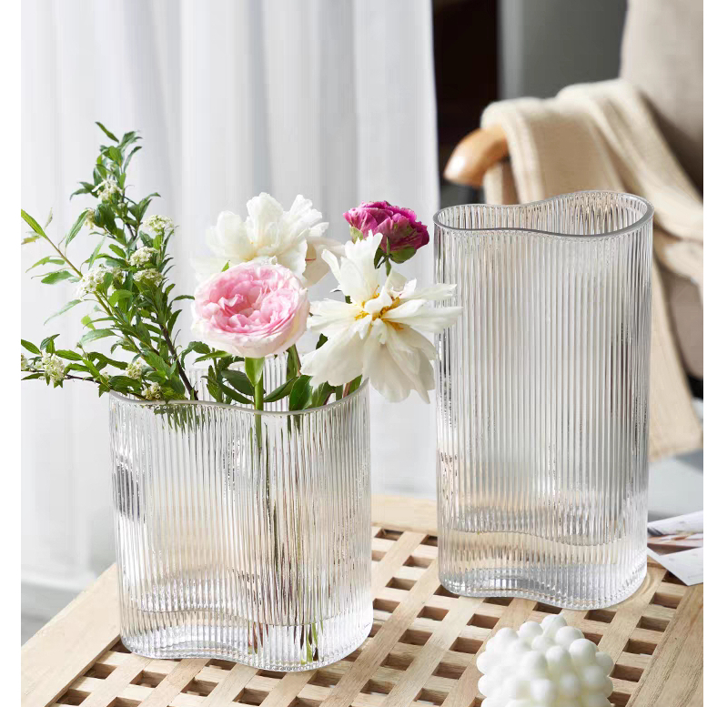 Lọ hoa decor thuỷ tinh vân sóng sọc dáng đàn hạc cầm Harp độc đáo sang trọng , bình hoa trang trí nhà văn phòng bàn ăn