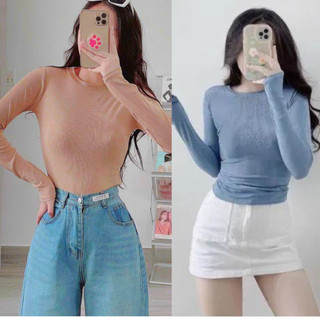 Áo len tăm nữ dài tay nhiều màu cổ tròn dáng ôm basic