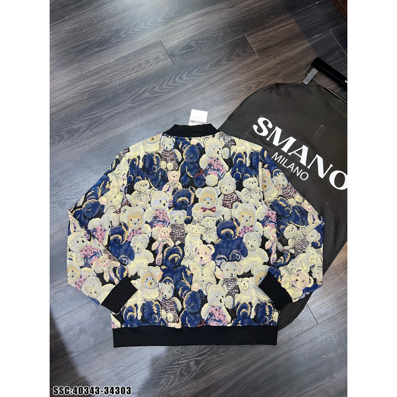 Áo khoác teddy gấu dệt hình 3D monogram,áo khoác bomber teddy gấu xám bản 2 lớp mới