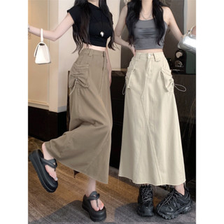 Chân váy jean kaki dáng dài cá tính cạp cao cá tính phong cách hàn quốc loại 1 DELIZ studio