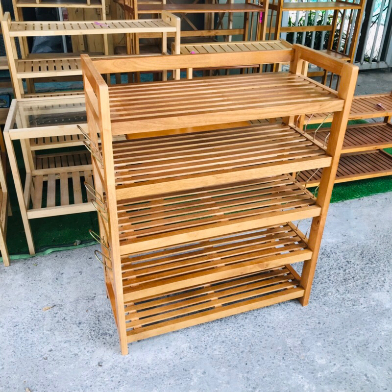 Kệ dép 5 tầng gỗ cao su kèm móc treo 6 đôi