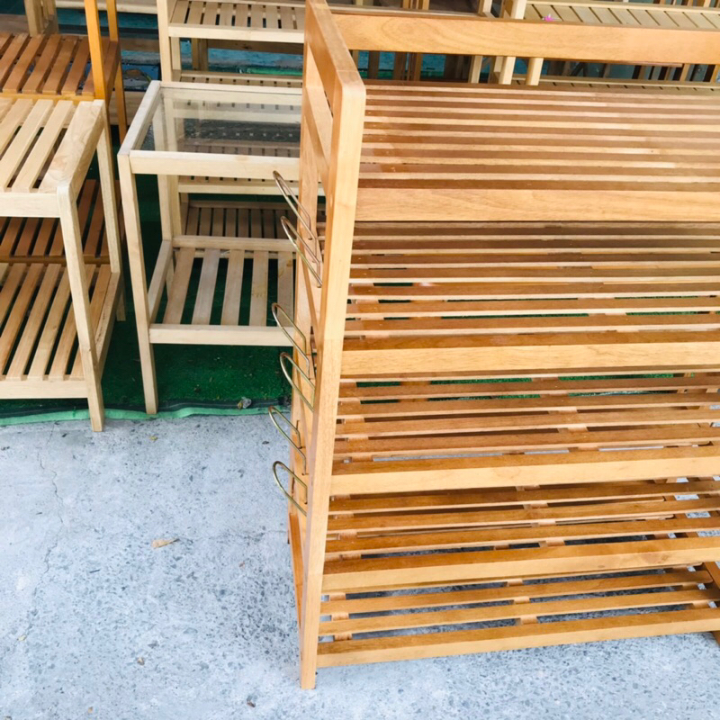 Kệ dép 5 tầng gỗ cao su kèm móc treo 6 đôi