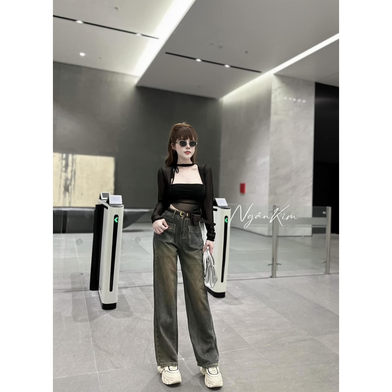 Áo Lưới thiết kế JOYSTYLE kiểu dáng dây chéo sexy phong cách Hàn Quốc V15