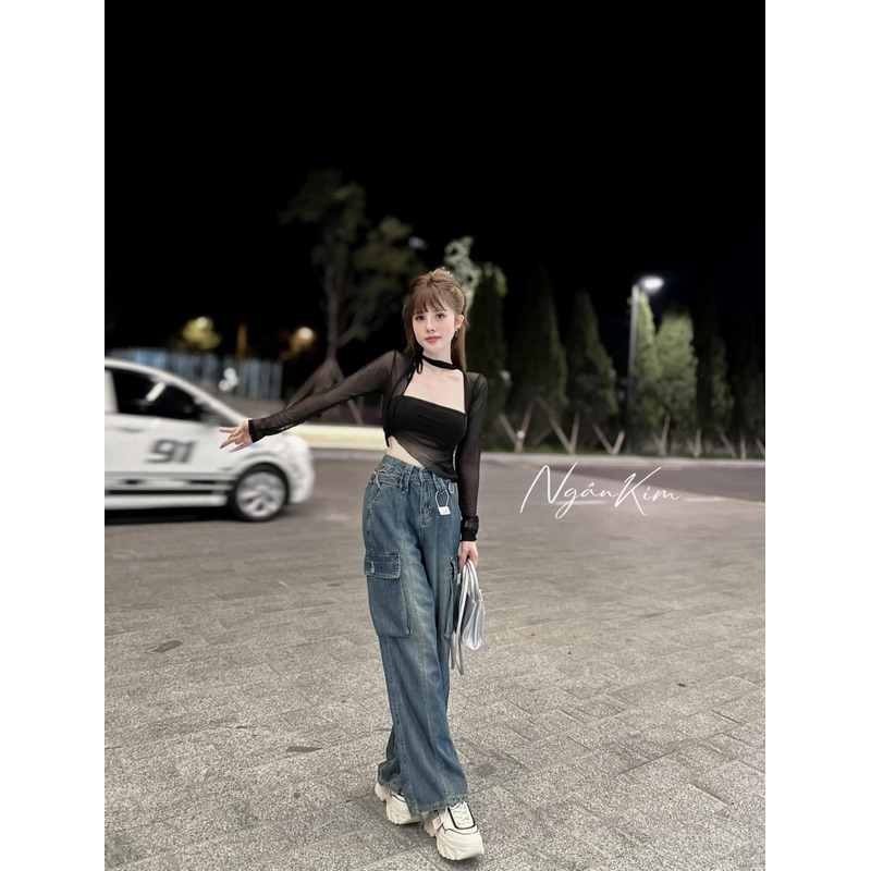 Áo Lưới thiết kế JOYSTYLE kiểu dáng dây chéo sexy phong cách Hàn Quốc V15