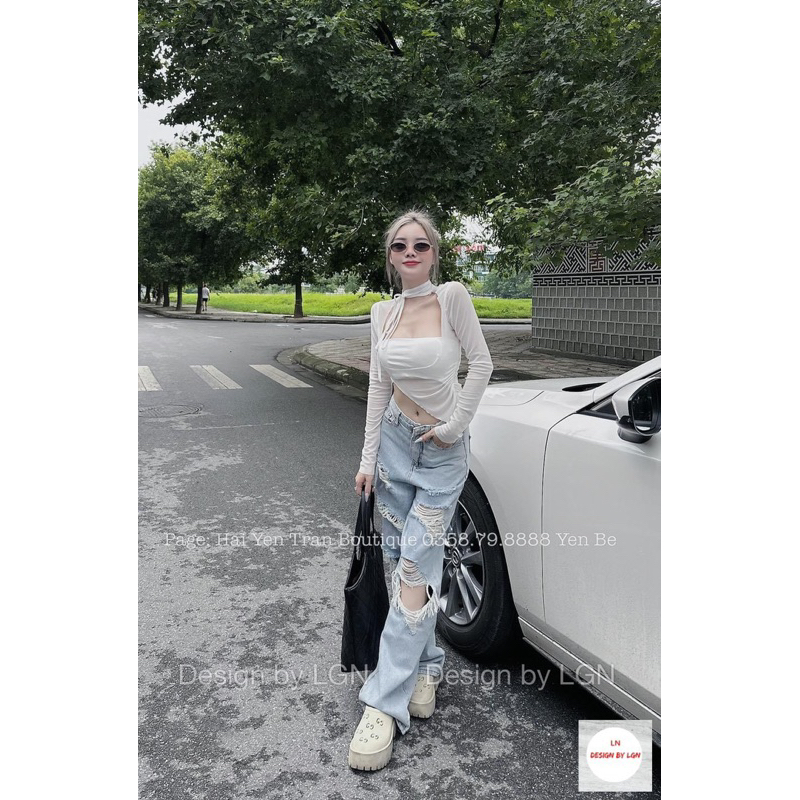 Áo Lưới thiết kế JOYSTYLE kiểu dáng dây chéo sexy phong cách Hàn Quốc V15