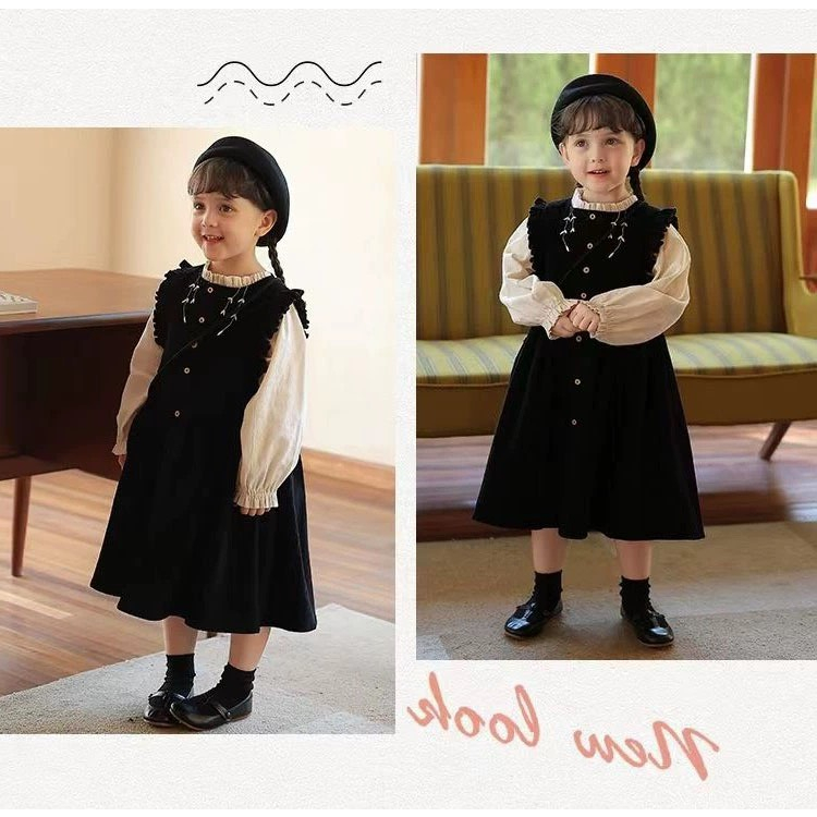 Set váy bé gái thiết kế mùa Thu phong cách vintage xinh xắn, dễ thương size 10-40kg